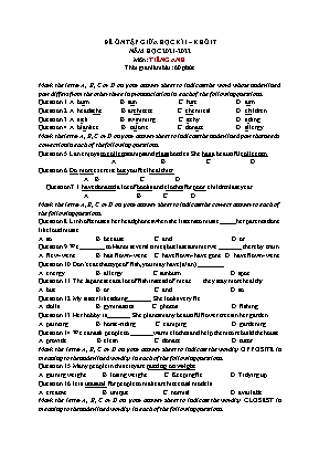 Đề ôn tập giữa học kì I môn Tiếng Anh Khối 7 - Năm học 2021-2022